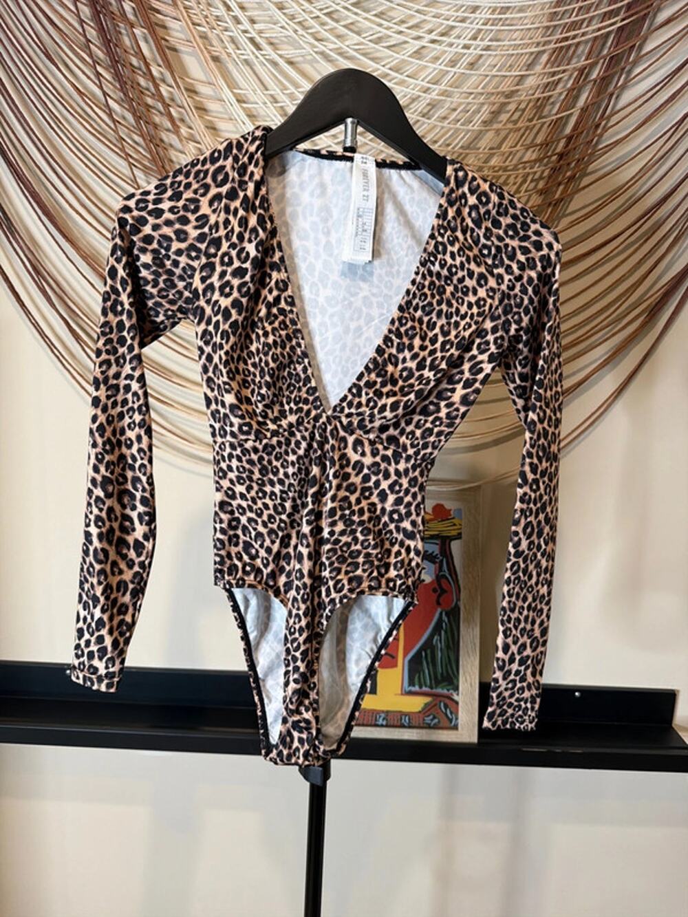 3 for $9 Forever 21 leopard print bodysuit plunge V S 3064